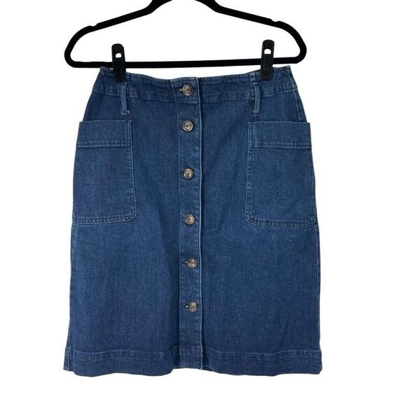 Loft Dark Wash Full Button Front Denim Jean Skirt Sz 8 Women’s - Picture 1 of 9